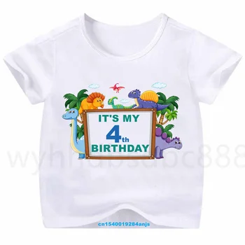 1-10 Детская футболка с изображением Леса животных, милая футболка с принтом динозавра, футболка с Днем рождения, футболка с номером динозавра