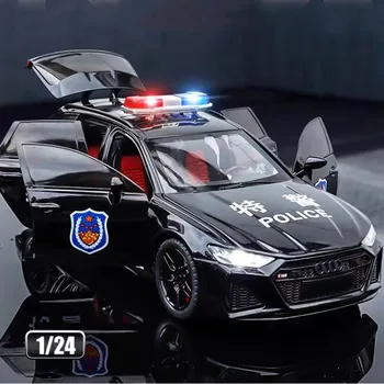 1/24 Автомобильные игрушки Audi RS6 Полицейские машины из сплава Avant Универсал Модель автомобиля Имитационная модель из литого металла Звук и свет Подарки для детей