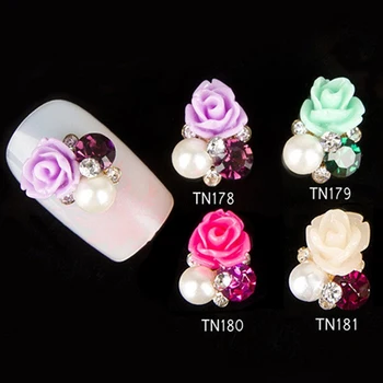 10 шт 3D наклейки для дизайна ногтей в виде цветка розы Наконечники Шпильки Украшения для ногтей со стразами 3D Украшения для дизайна ногтей Наклейки NailArt наклейка