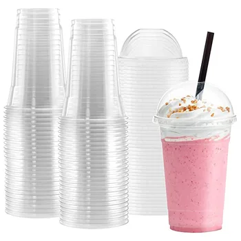 100 комплектов одноразовых прозрачных стаканчиков объемом 450 мл с крышками-куполами с отверстиями для чая, фруктового чая, сока, пластиковых стаканчиков для напитков для летних вечеринок