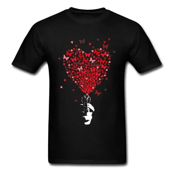 100% Хлопок Мужская черно-красная футболка Love Gun Креативная футболка с мультяшным принтом для взрослых с коротким рукавом в виде сердца и бабочки