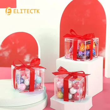 12 шт. / компл. Квадратная Прозрачная пластиковая акриловая коробка конфет 4,5 см, пакеты для подарков, прозрачный шоколад, пластиковая коробка для упаковки подарков на свадьбу