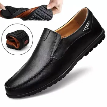 2022 Мужская обувь из натуральной кожи, роскошные лоферы, мужские мокасины, Дышащие итальянские туфли-лодочки без застежки, Большие размеры 37-47