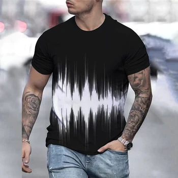 2023 Мужская футболка с Круглым вырезом и 3D Рисунком в Черно-белую полоску, Негабаритная Повседневная Простая Уличная Одежда С Коротким Рукавом
