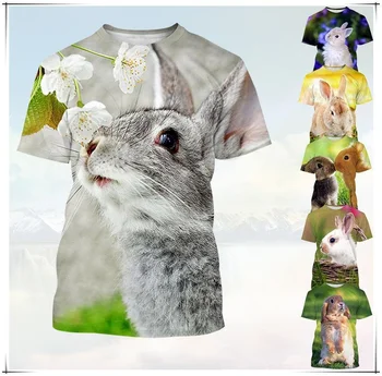 2023, Новый летний топ для пары с 3D принтом кролика, мужская и женская футболка с круглым вырезом и коротким рукавом