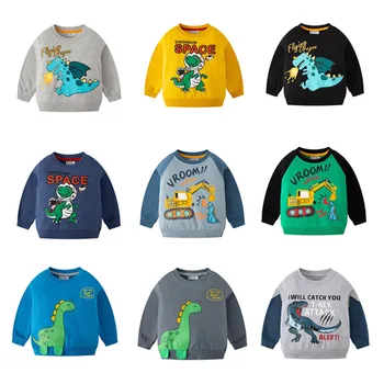 2023 Толстовки для маленьких мальчиков, весенне-осенние Модные пуловеры для детей, милые толстовки с рисунком динозавра, повседневная толстовка с круглым вырезом для мальчиков