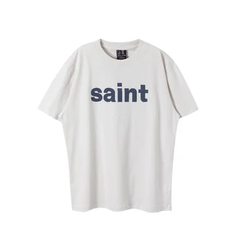 2023SS Saint Michael Для мужчин и женщин, белая футболка 1: 1, винтажные повседневные футболки в стиле хип-хоп, хай-стрит, негабаритные футболки с коротким рукавом
