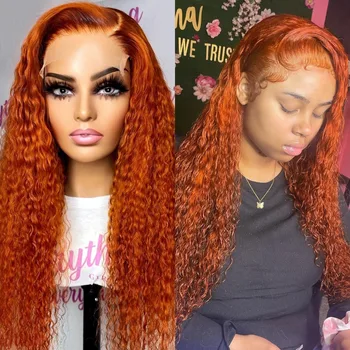 28-дюймовые Рыжевато-оранжевые парики на кружеве 13x4, глубокие вьющиеся парики из человеческих волос, HD Прозрачный парик на кружеве с глубокой волной для чернокожих женщин