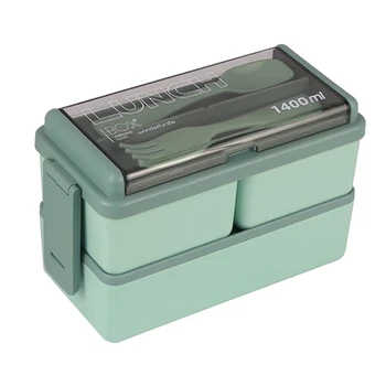 2X Bento Box Kit, 47,35 унции, Bento Box, ланч-бокс для взрослых, 3 отделения, контейнеры для приготовления еды зеленого цвета