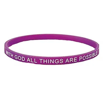 300шт Библейских Стихов от Матфея 19: 26 С Богом Все возможно Фиолетовые Резиновые браслеты Силиконовые браслеты