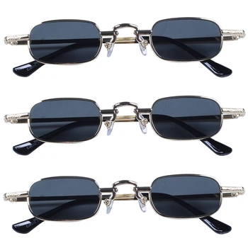 3X Ретро-панк-очки, Прозрачные квадратные солнцезащитные очки, Женские Ретро-солнцезащитные очки, Мужские Металлические оправы-Черный, серый и золотой
