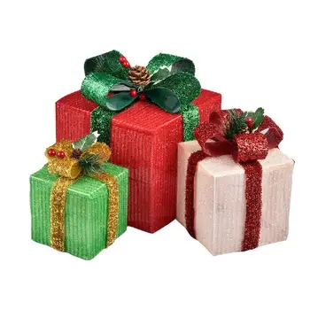 3ШТ Рождественских подарочных коробок с подсветкой и бантиками, украшения для помещений, Подарочная коробка, Рождественские Подарки для дома, Рождественские Украшения, Новый 2022 год