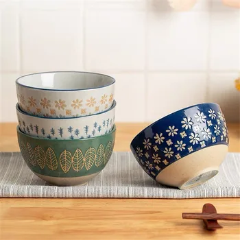 4,5-дюймовая Японская керамическая чаша для рисового рамена с ручной росписью, Ресторанная керамика, ретро салат, десерт, миска для лапши быстрого приготовления, посуда