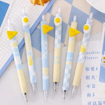 5шт Гелевая ручка с морской солью и сыром, гелевая ручка Kawaii Cartoon Press, 0,7 мм, черная ручка для подписи, канцелярские принадлежности для школьников