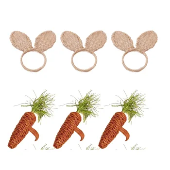 6 шт./компл. Кольца для салфеток с джутовой пасхальной морковкой / кроликом, милый Кролик, декор, держатель для салфеток, креативное украшение для праздничного банкета, вечеринки