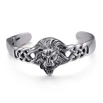 8-дюймовый мужской байкерский браслет с головой короля Льва из нержавеющей стали, мужская манжета-браслет