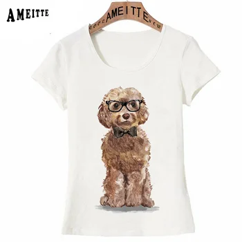 AMEITTE/ Новая летняя женская футболка Clever Brown Cockapoo, футболка с портретным принтом собаки, повседневные топы, футболки для девочек, модные футболки с коротким рукавом
