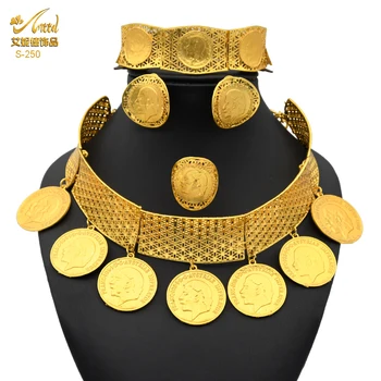 ANIID Дубай, Позолоченный ювелирный набор для женщин, Серьги и ожерелье, Набор монет для дам, Нигерия, Африканский подарок для новобрачных