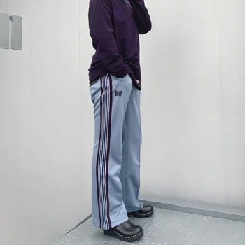AWGE Needles, бархатные штаны для бега с вышивкой бабочки, спортивные штаны в японском ретро стиле, мужские Женские повседневные свободные спортивные брюки со стальным носком