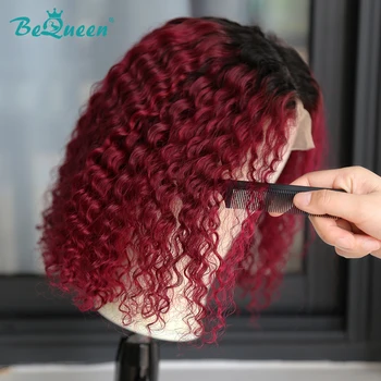 BeQueen Бразильский Цветной Кудрявый Парик из человеческих волос 1b99j, Парики Для женщин, человеческие волосы 180 Плотности, Короткие Вьющиеся парики из человеческих волос