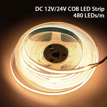 COB LED Strip Light 320 480 Светодиодов/м Гибкая Лента Высокой Плотности 3000-6500K Светодиодные Фонари DC12V 24V LED Лента Для Римской Кухни