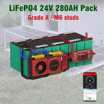 DIY 24V 280AH LiFePO4 Аккумулятор для Хранения Солнечной энергии Мощностью 8 кВт Призматические Аккумуляторные Батареи Чехол с Smart BMS 8S 200A с BT