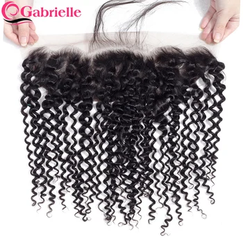 Gabrielle Kinky Curly 13x4 Lace Frontal Только Бразильские человеческие волосы Прозрачная кружевная застежка, предварительно выщипанные волосы Remy натурального цвета