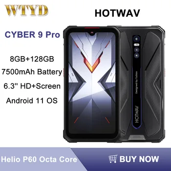 HOTWAV CYBER 9 Pro Прочный Телефон 8 ГБ + 128 ГБ 7500мА IP68 Водонепроницаемый 6,3-дюймовый Android 11 MediaTak Helio P60 4G NFC Смартфон