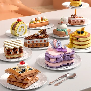 JAKI Creativity MOC Моделирование строительных блоков для десерта, Милые пирожные, кексы, вафли, модель сладкой еды, игрушка для сборки своими руками, подарки для девочек