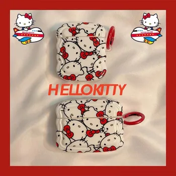 Kawaii Hello Kitty Airpods Pro1 2 Милый Чехол Для Украшения Наушников Bluetooth с Кольцом Мультяшный Чехол Для Наушников Studengts Girl