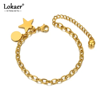 Lokaer Титан, нержавеющая сталь, Богемные Пляжные браслеты с цепочками и звеньями для женщин, Модный браслет с круглым шариком в виде звезды для девочек B20121