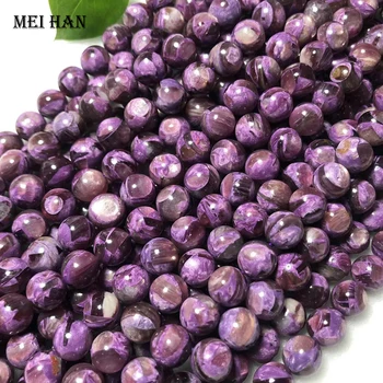 Meihan оптовая продажа натуральный A + фиолетовый лепидолит гладкие круглые бусины для изготовления ювелирных изделий дизайн браслета ожерелья своими руками