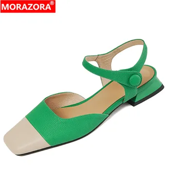 MORAZORA / Новинка 2022 года; Женские Босоножки из натуральной кожи с квадратным носком; женские туфли на низком каблуке с застежкой-петлей;
