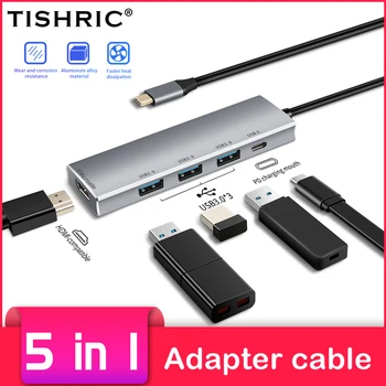 TISHRIC 5 в 1, совместимый с Type C и HDMI, 3 Порта USB3.0 PD USB C Концентратор, Мультиадаптер 4K Type-C Концентратор для компьютера MacBook/Huawei