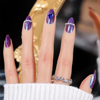 YIKOOLIN 24ШТ Искусственные фиолетовые наклеиваемые ногти Накладные типсы для ногтей Многоразовые клейкие накладные ногти Маникюрные изделия