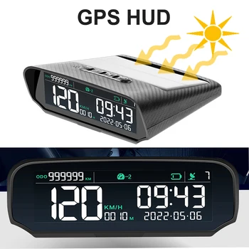 Автомобильный HUD на солнечной батарее, GPS-дисплей, цифровые часы, спидометр, сигнализация о превышении скорости, предупреждение об усталости при вождении, Отображение высоты, пробега.