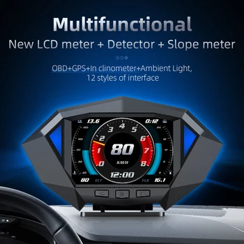 Автомобильный OBD Hud Головной дисплей OBD2 GPS Двухсистемный автомобильный компьютер для вождения по бездорожью 4x4, инклинометр, цифровой спидометр, сигнализация
