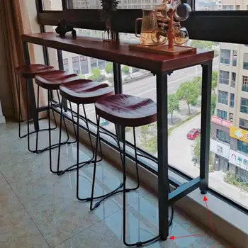 Барный стол из цельного дерева с высокими ножками, домашняя гостиная, ретро-бар, магазин чая с молоком, балкон, комбинация длинного стола и стула