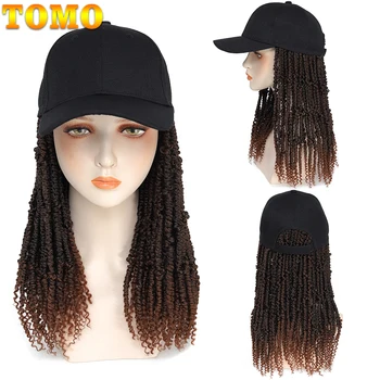 Бейсбольная кепка TOMO, парик с закручивающимися волосами, наращивание волос крючком, 14/22 дюйма, Короткий синтетический Парик с закручивающимися волосами, Регулируемая бейсбольная кепка