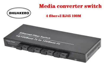 бесплатная доставка AB299 Медиаконвертер оптического волокна Трансивер SM 4 волокна + 2 переключателя RJ45 100 м