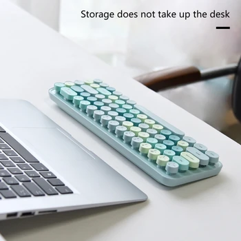 Беспроводная клавиатура 2.4G с 68 симпатичными красочными круглыми клавишами в стиле ретро, беспроводная клавиатура и мышь небольшого размера с разрешением 3DPI для челнока