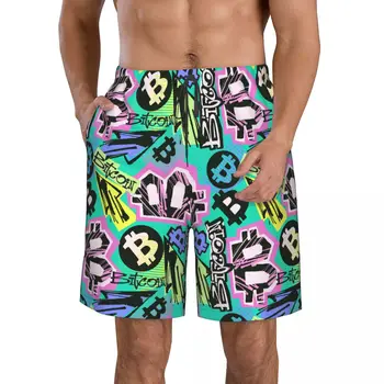 Быстросохнущие плавательные шорты для мужчин, купальники, мужские плавки, Летняя пляжная одежда для купания Bitcoin Doodle