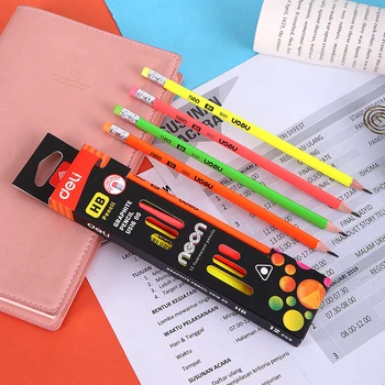 Графитовый карандаш DELI Яркого неонового цвета 12 шт./упак. HB / 2B Модные студенческие подарочные канцелярские принадлежности деревянные карандаши