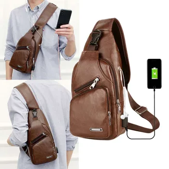 Деловая сумка, новая модная мужская кожаная Usb-портативная зарядка, повседневный спортивный рюкзак через плечо, уличная сумка, нагрудная сумка