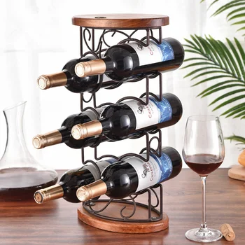 Деревянная устойчивая винная стойка в стиле G, овальное деревянное дно, железное искусство, винная стойка на шесть бутылок, обеденный стол, украшение винного шкафа.