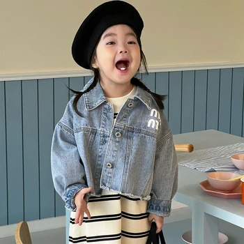 Детские джинсовые куртки в корейском стиле 2023, Весна-осень, джинсовые пальто с необработанным краем и кисточками, верхняя одежда для девочек, Детская одежда от 1 до 8 лет