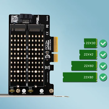 Док-Плата Расширения С Двумя Отсеками Mini SSD Для PCIE SATA Адаптер Со Скоростью Передачи 32 Гбит/с Компьютерный SATA Адаптер для M.2 NVMe NGFF