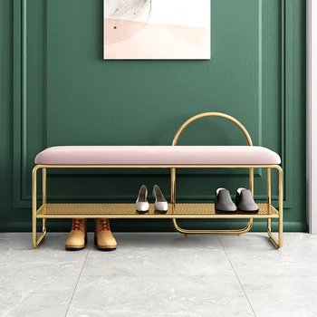 Железный модный табурет для обуви Легкая роскошная мебель для коридора Мягкая сумка-подушка Обувной шкаф Бытовая полая двухслойная стойка для обуви