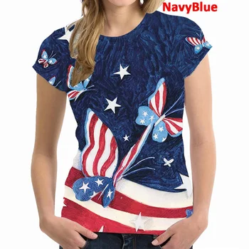 Женская модная летняя новая футболка в полоску со звездами и бабочкой, повседневный топ с круглым вырезом и коротким рукавом