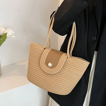 Женская сумка-ведро из хлопчатобумажной веревки, тканая сумка ручной работы, пляжная сумка, кошелек, повседневная сумка-тоут, сумка для покупок, роскошные дизайнеры
